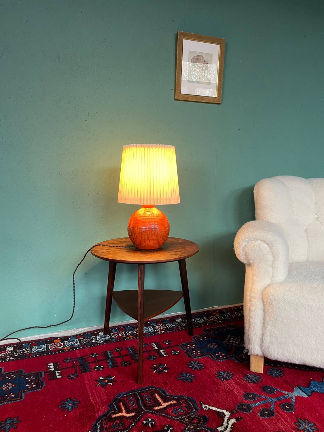 Art Deco HAK Herman Kähler Pottery Lamp, c.1930s Orange Globe with Brass Details