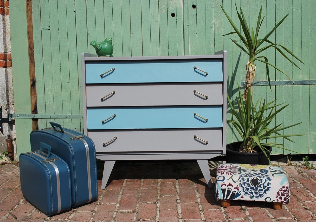 Renovated blue vintage chest of drawers