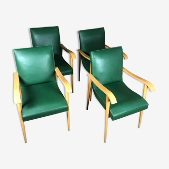 Bridge chairs  in beech and 60's green skai