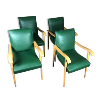 Bridge chairs  in beech and 60's green skai