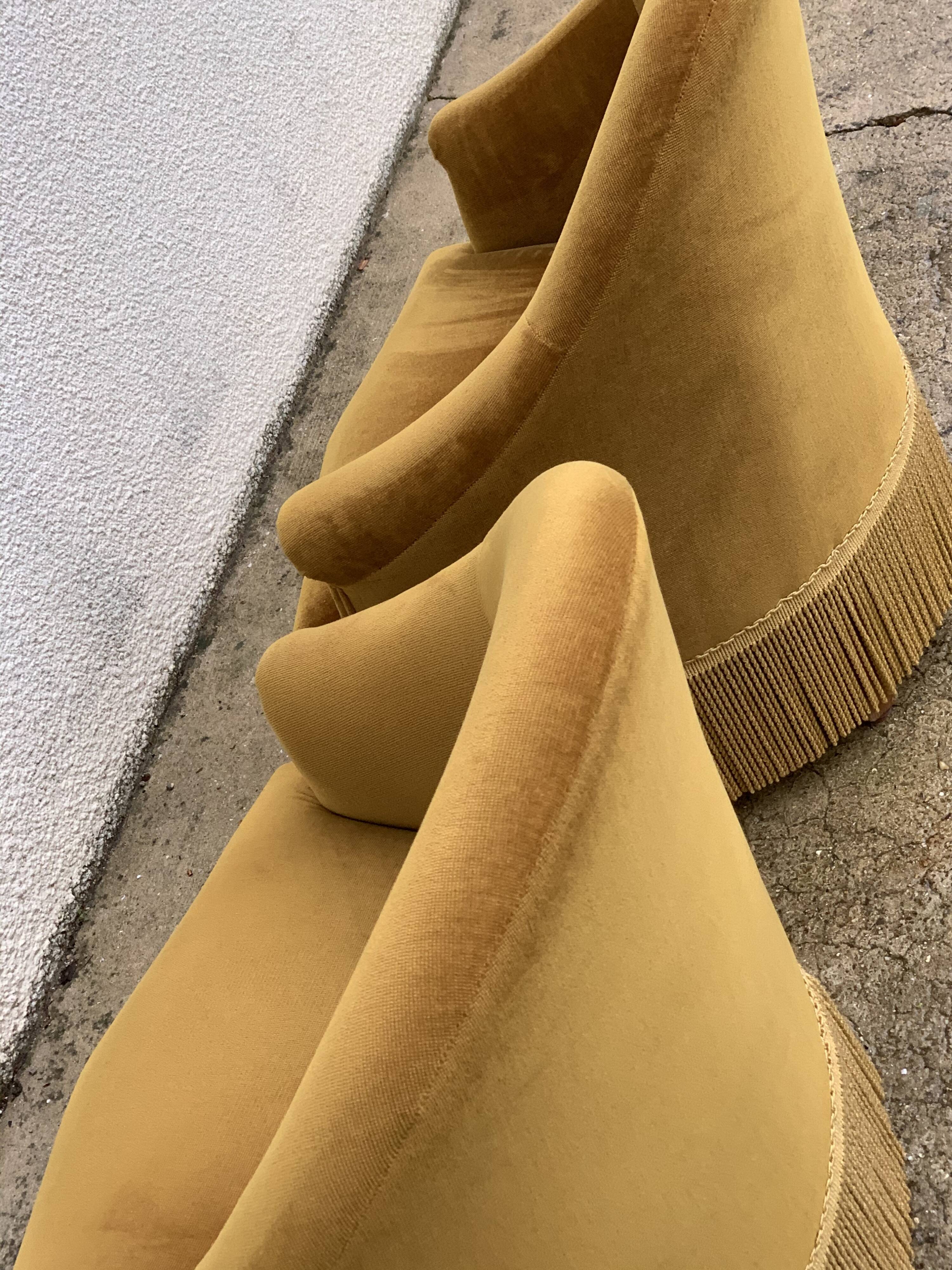 Pair of golden velvet toad armchairs 1970