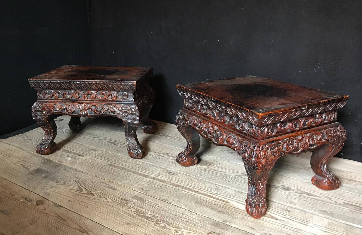 Pair of carved wooden pedestals, China