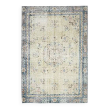 Vintage Turkish Hand-Knotted Wool Cotton Beige Area Rug 230x340