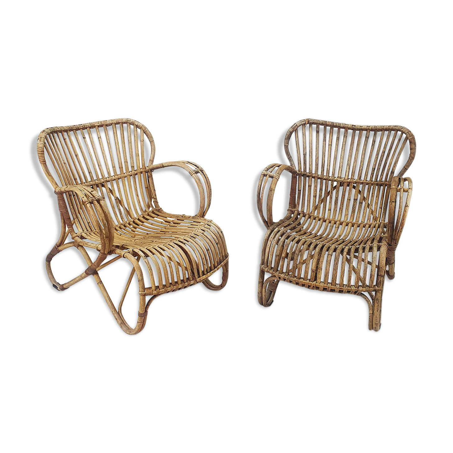 Set of Two Midcentury Rattan Armchairs, 1960s