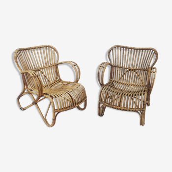 Ensemble de deux fauteuils en rotin du milieu du siècle, années 1960