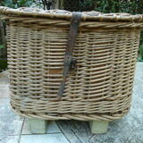 Old fishing basket rattan wood and leather