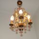 French Vintage 4 Light Metal Cage Chandelier with Bead Swag and Pink Murano Drops