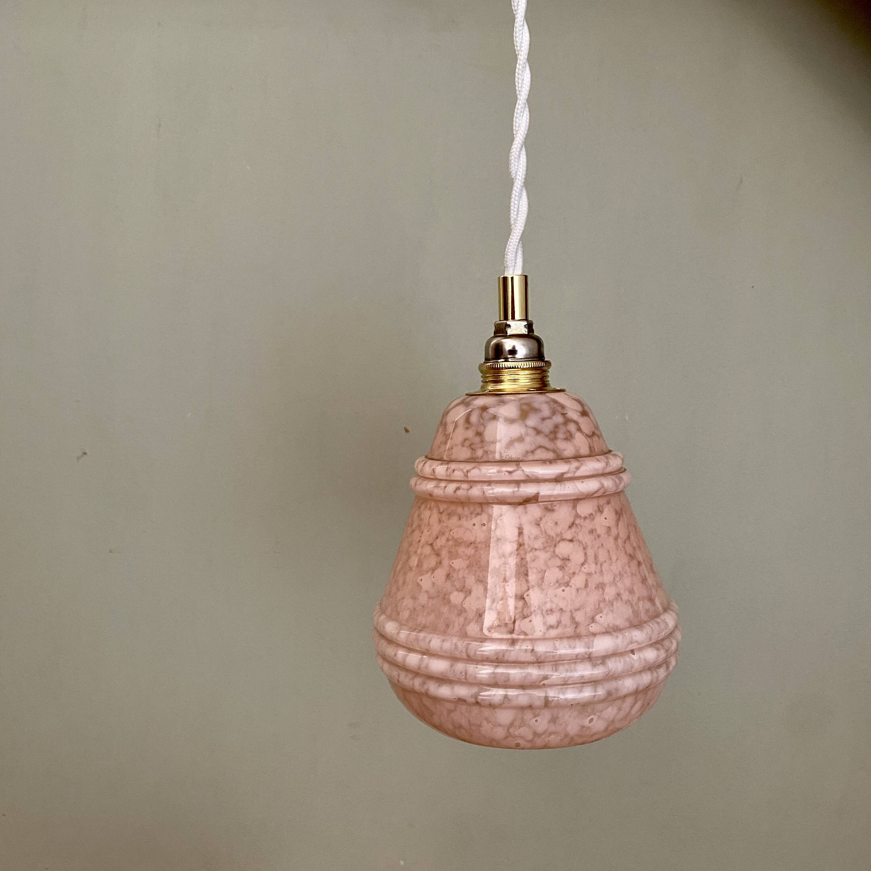 Vintage tulip pendant light in pink Clichy glass