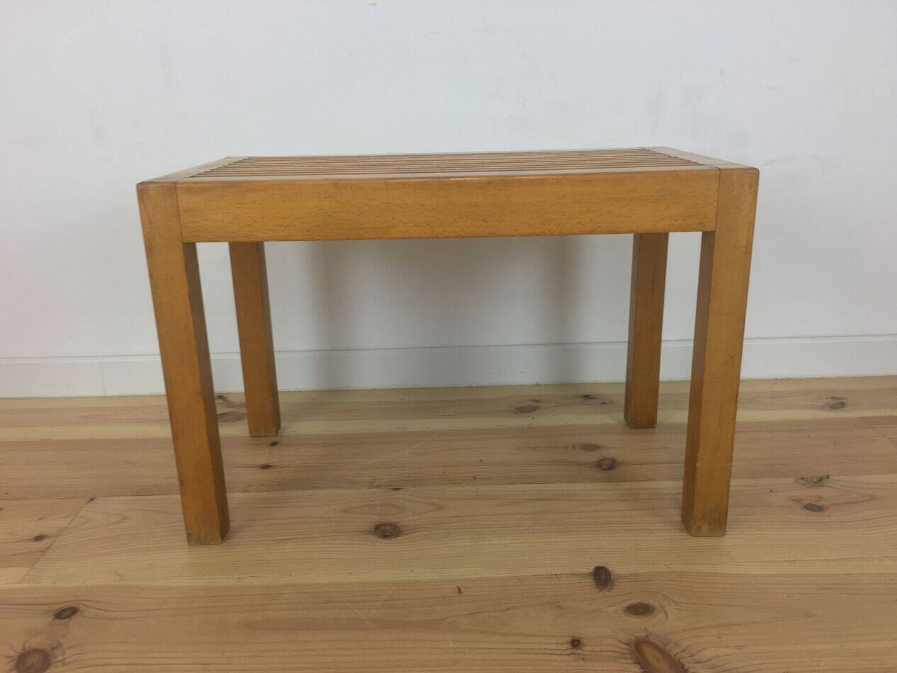 Tabouret moderniste à lattes de bois, années 50, banc