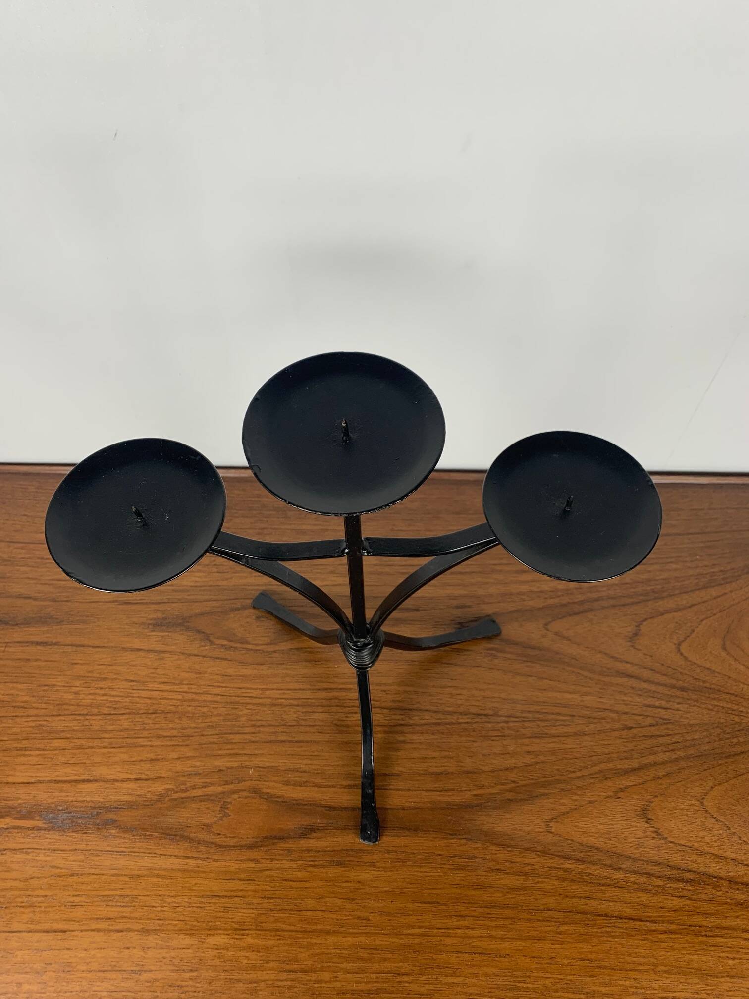 Wrought iron candlestick, painted black, for 3 candles
