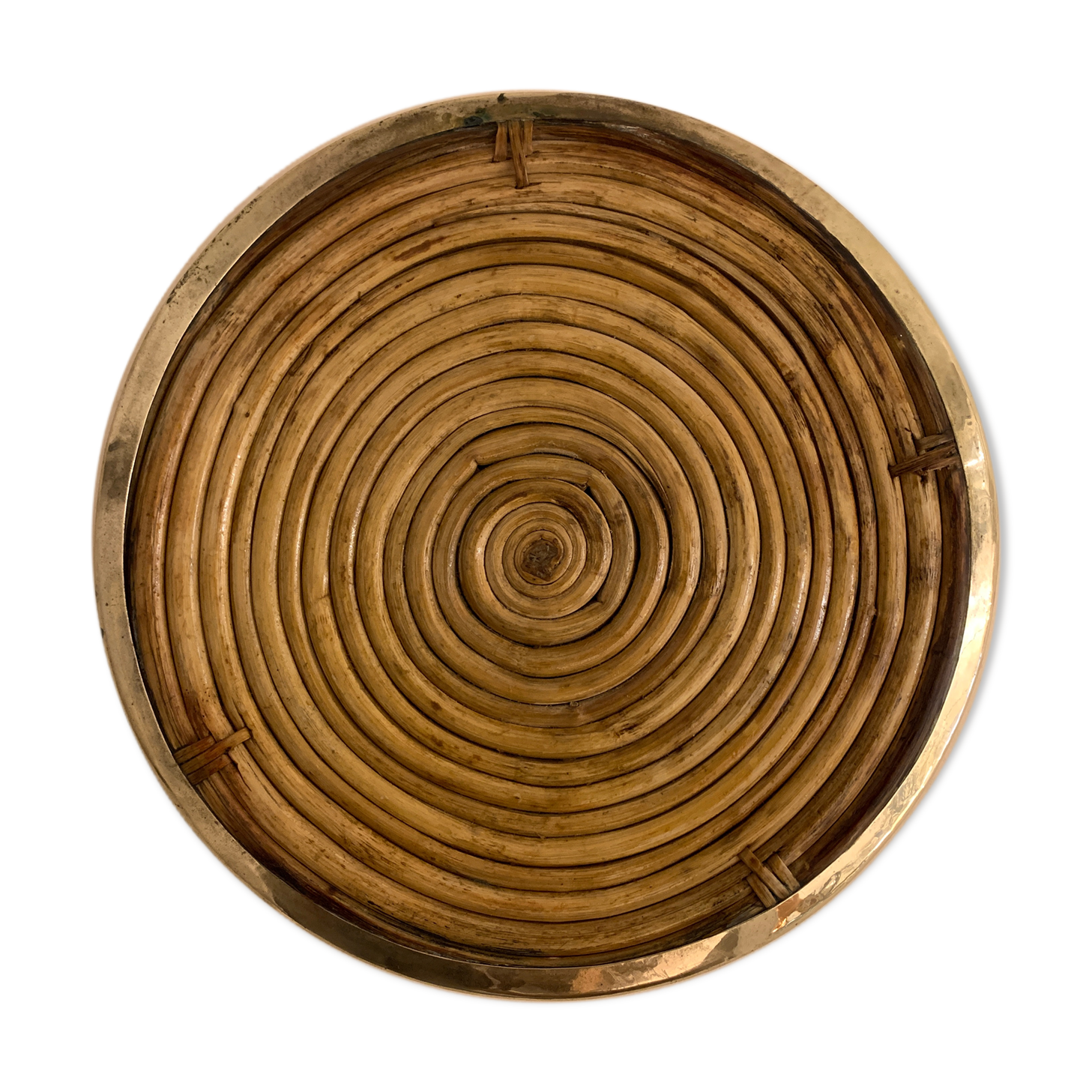 Round rattan and brass underside, 1960