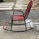 Vintage red metal rocking chair, graphic plastic cord with fan backrest, 1960s.