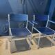 Pair of Gijs Van Der Sluis chairs with armrests in blue with grey steel legs
