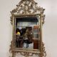 Important console table with a curved shape + Louis XV style mirror in gilded and silvered wood.
