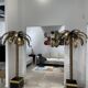 Palm Tree Floor Lamp in Gold Metal and Black Lacquered Mirror