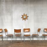 Series of 6 vintage industrial school chairs stackable 1950 thermophorized seating