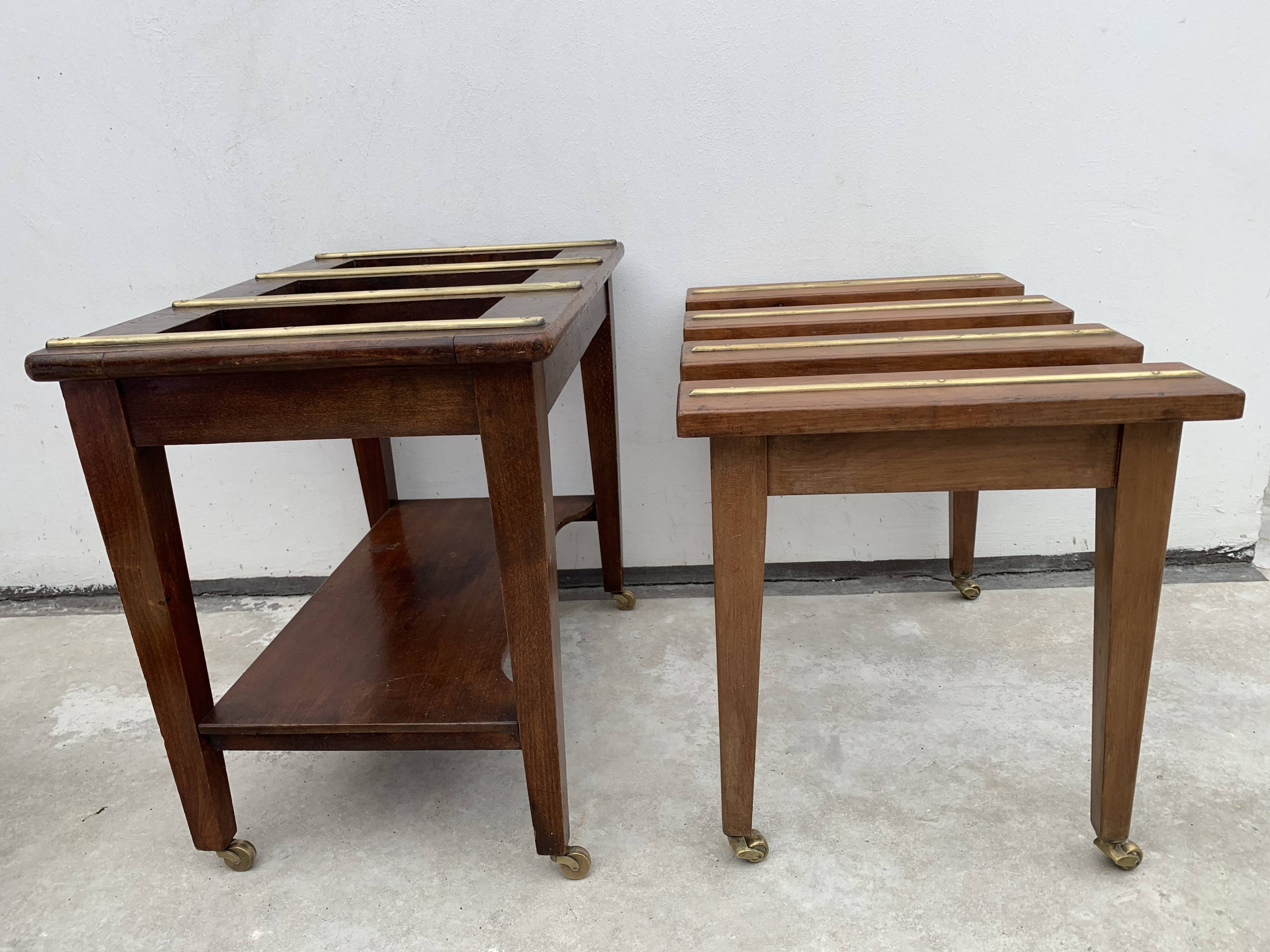 2 old English luggage rack in bronze and 19th century wood