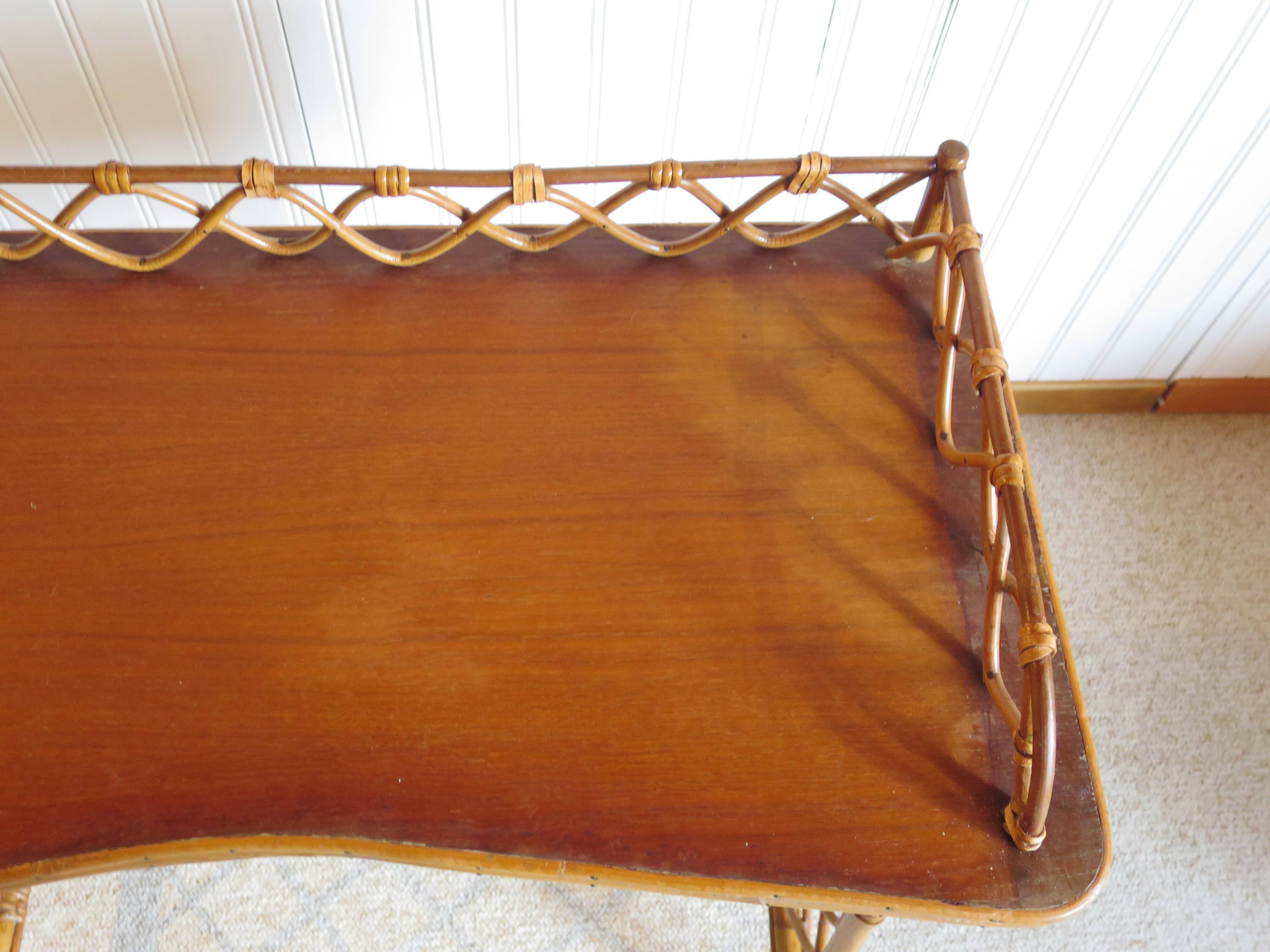 Vintage – beautiful Retro desk in bamboo wood, rattan and glass – 2 drawers – 60s – L.Sognot inspiration