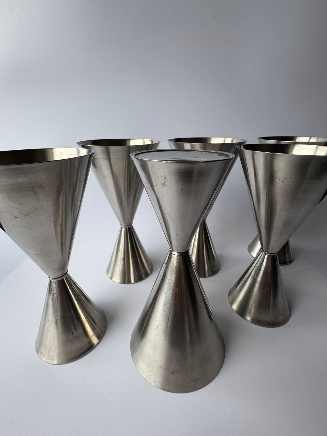 A set of 6 vintage minimalist stainless steel wine goblets