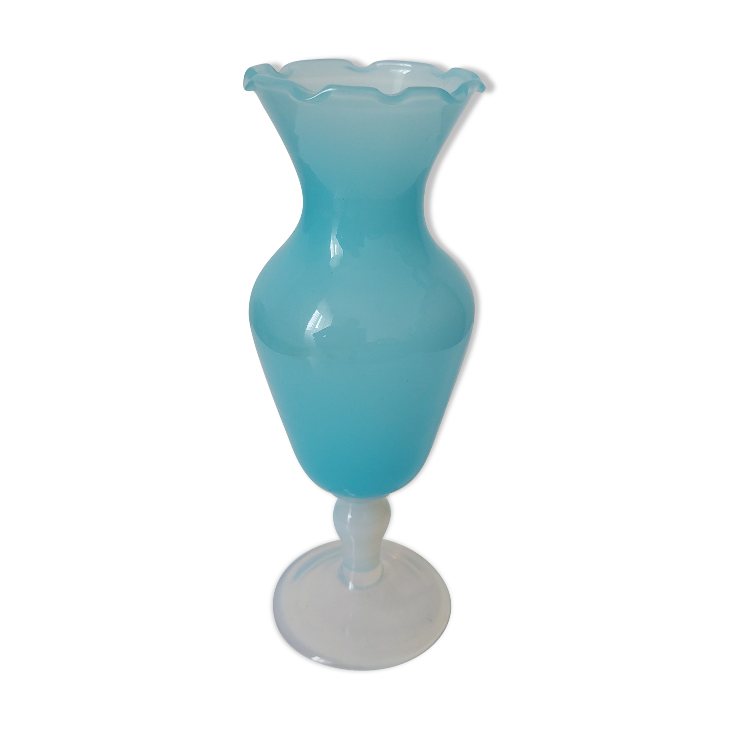 Small opaline vase turquoise blue