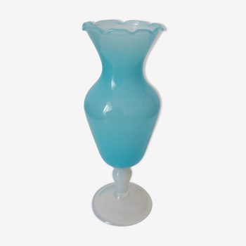 Small opaline vase turquoise blue