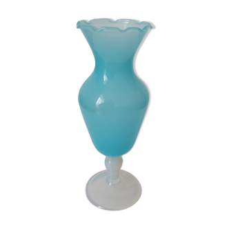 Small opaline vase turquoise blue