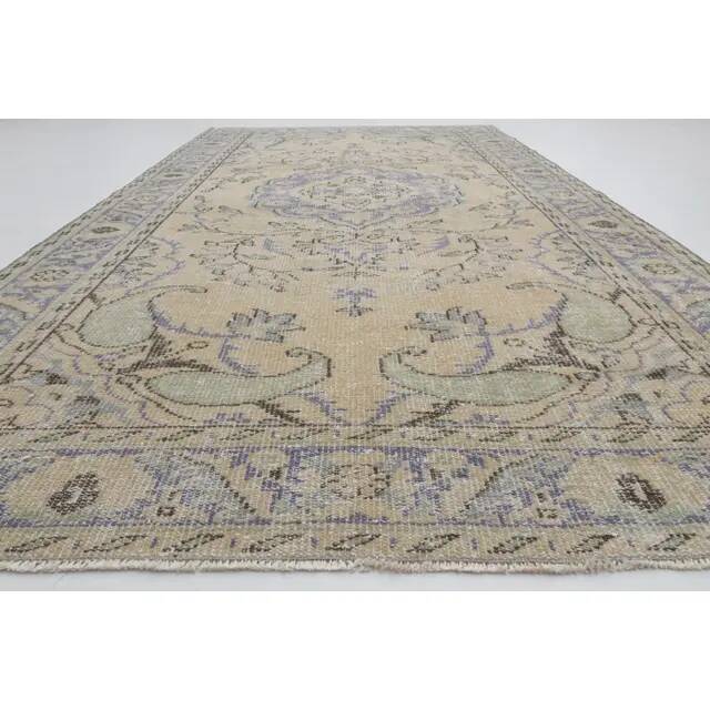 1970s Vintage Turkish Oushak Handmade Wool Cotton Beige Area Rug 171x282