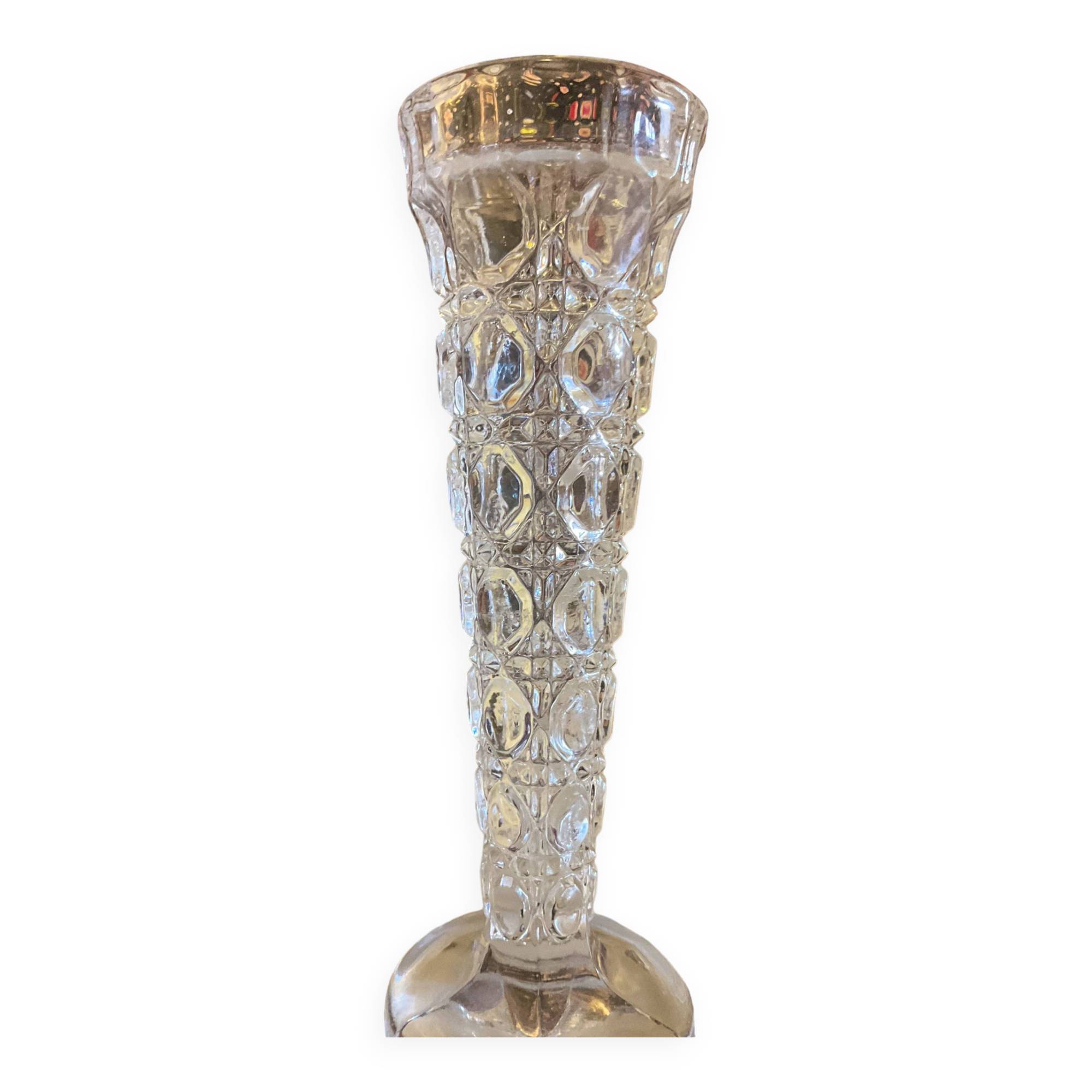 1950s single stem glass vase crystal cut design 15cm tall