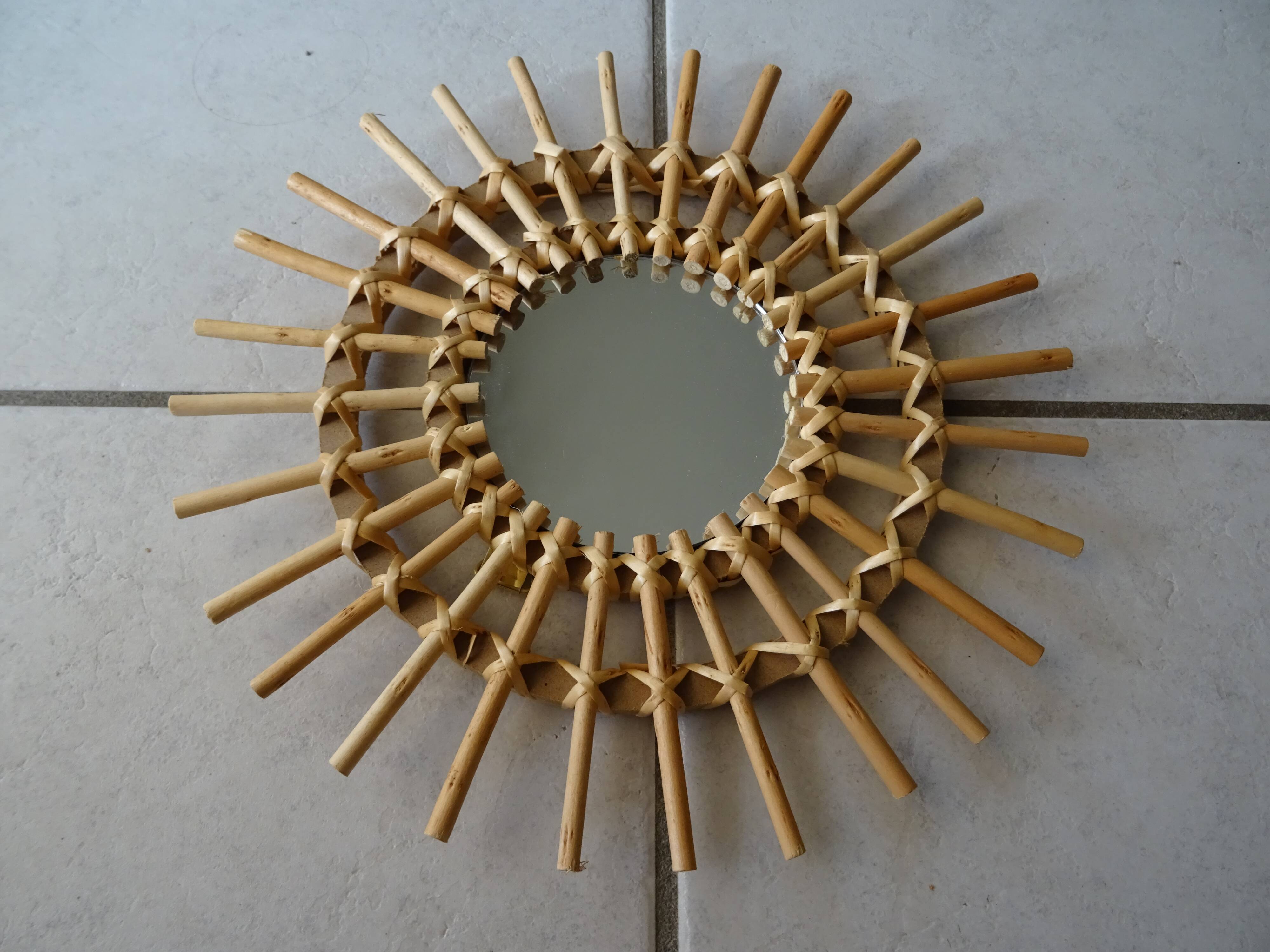 Miroir soleil rotin vintage
