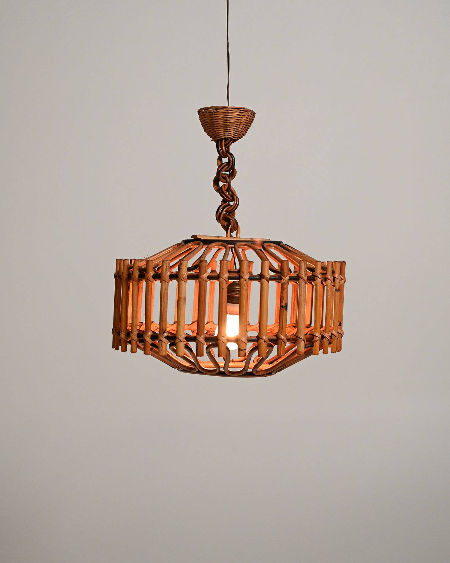 Rattan woven ceiling lamp, '70s