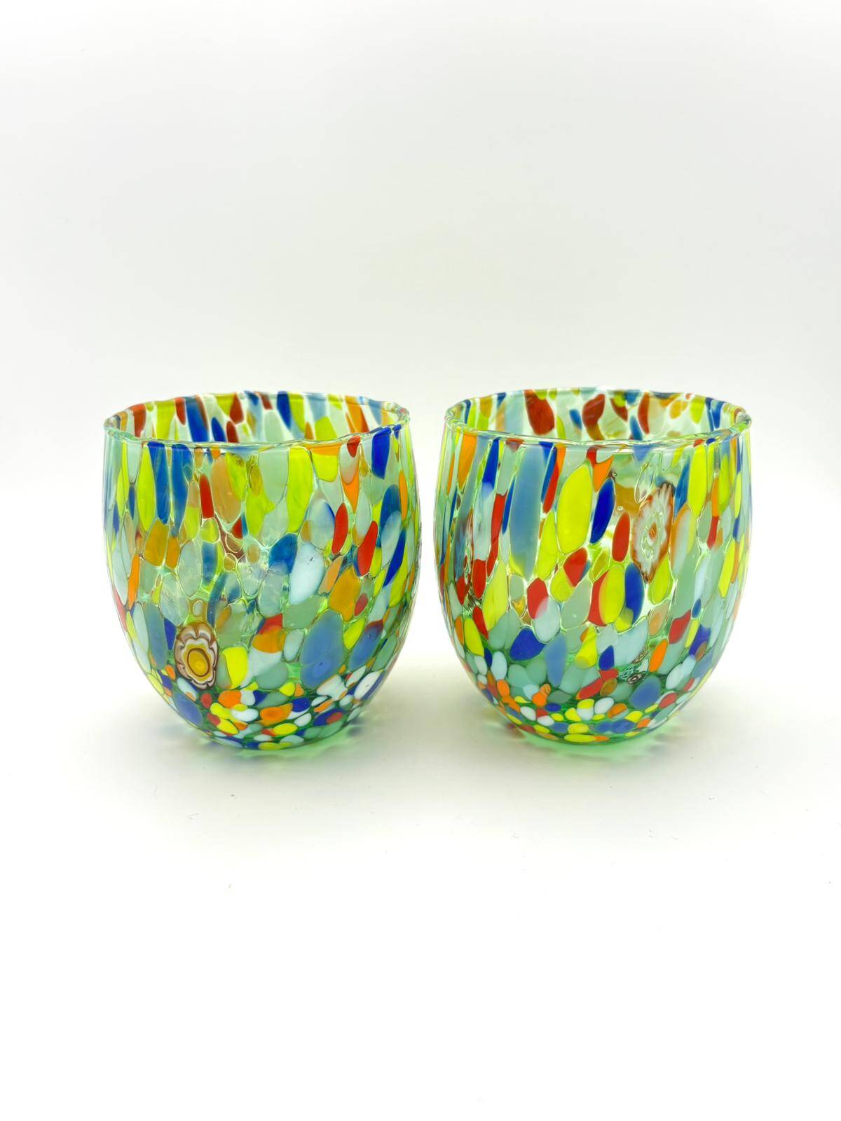 Set of 6 blown glass glasses with Murano murrine.