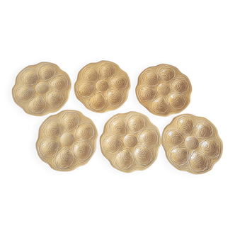 Set of 6 ocher Boch oyster plates