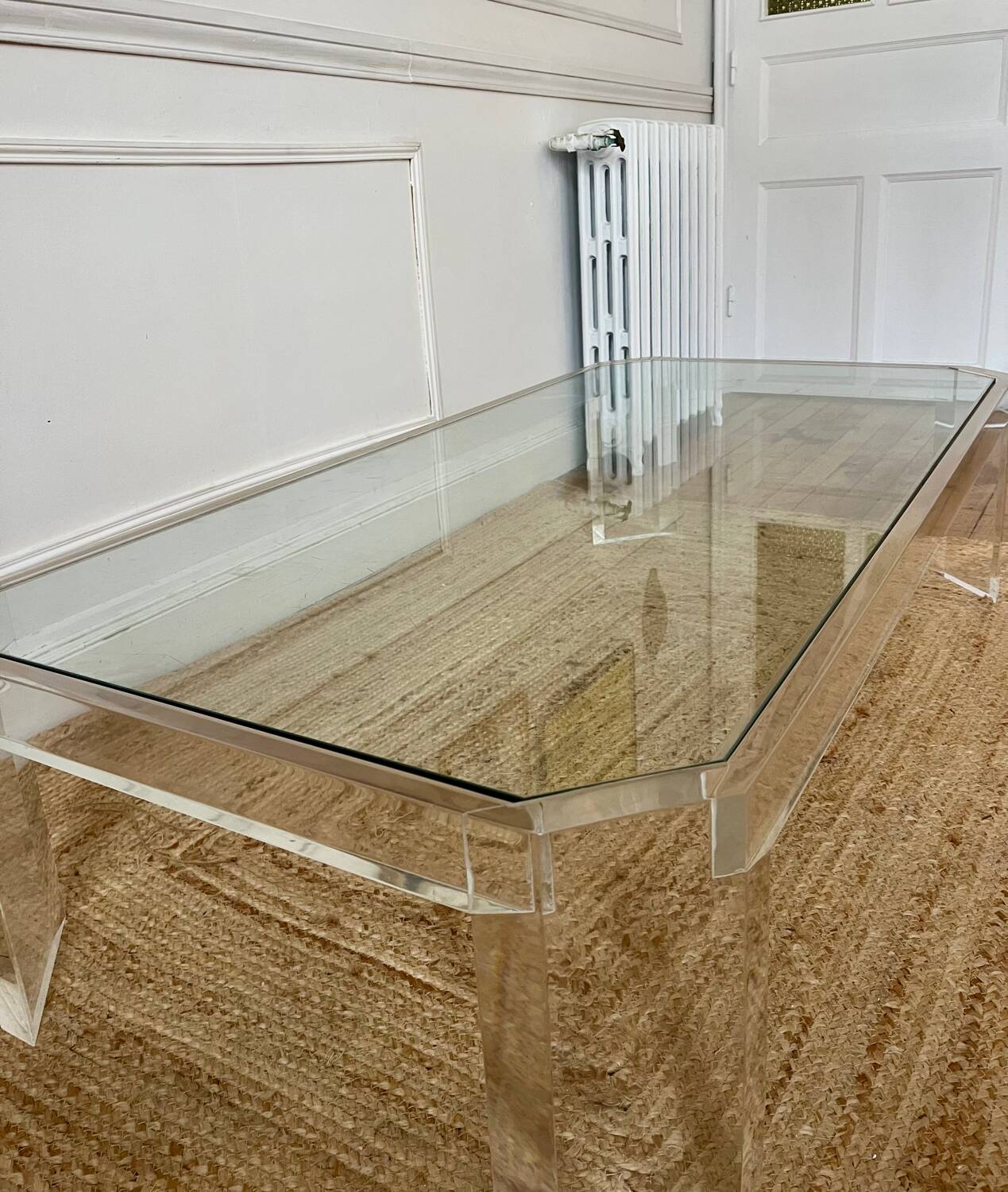 Table basse Athena en altuglas et verre David Lange, années 1970