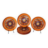 6 vintage orange ceramic dessert plates 70's