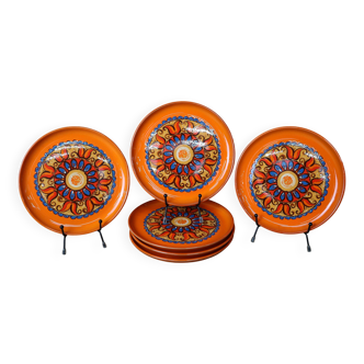 6 assiettes à dessert vintage en céramique orange 70's