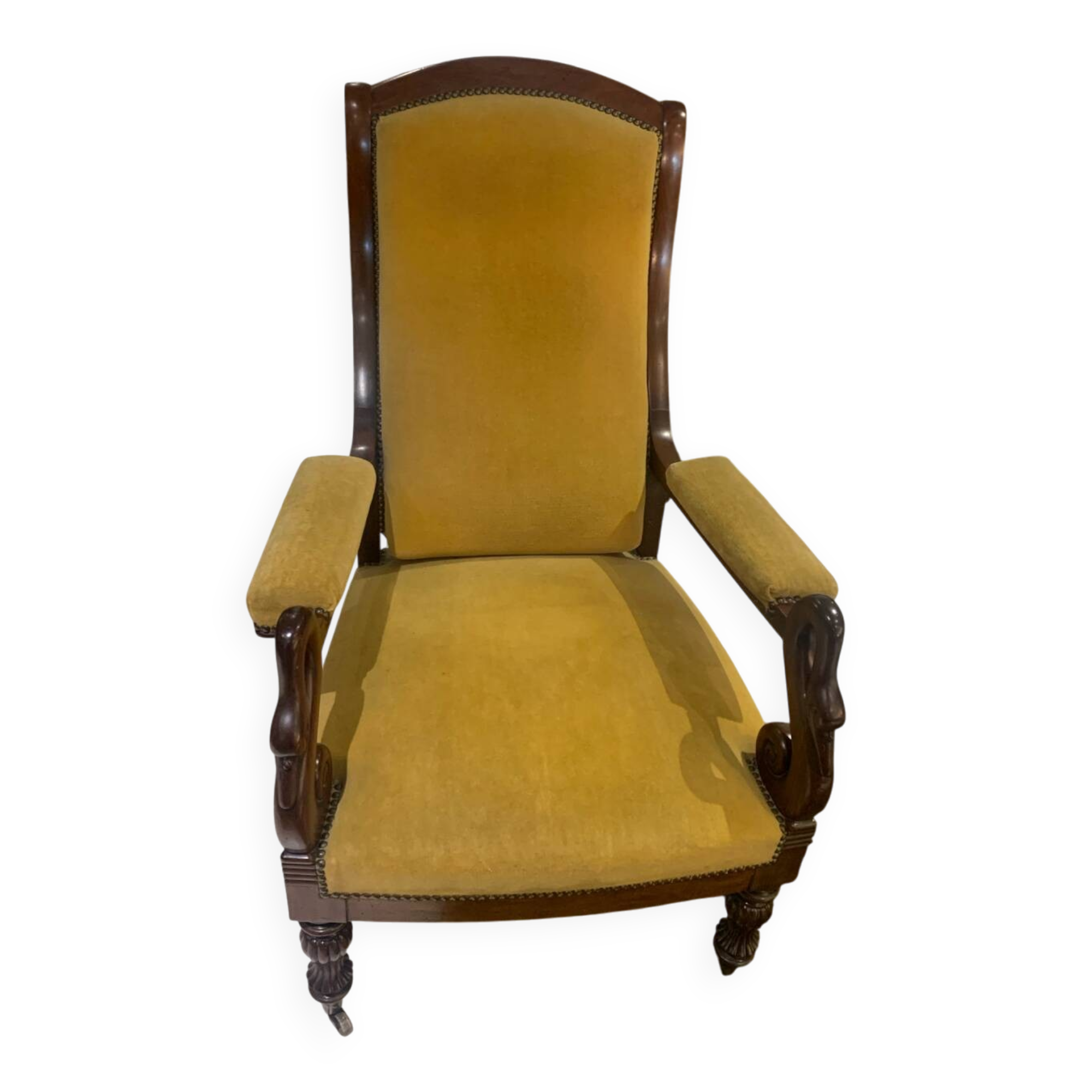 Antique armchair, Voltaire, styled swan neck restoration