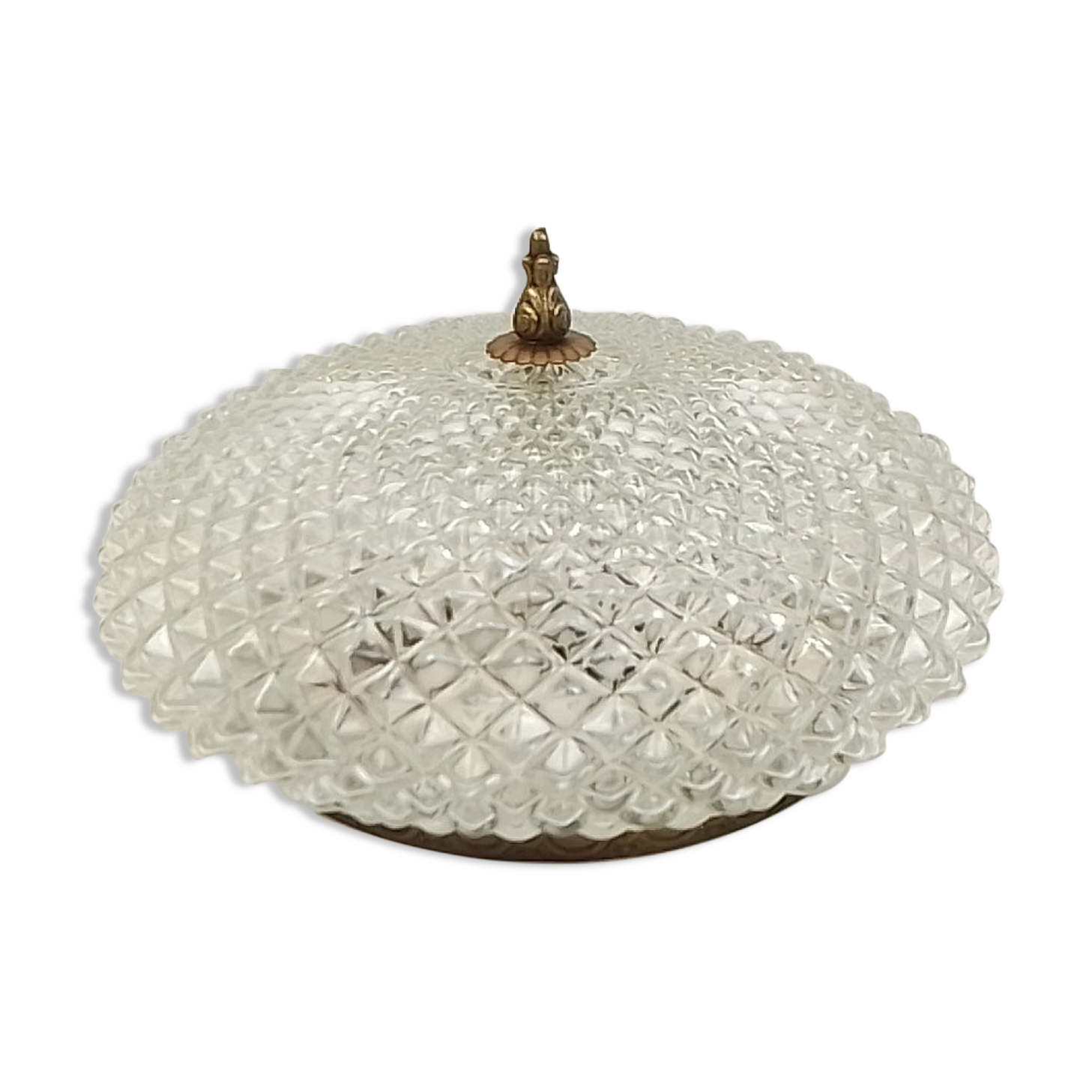 Vintage round ceiling lamp in glass and brass – Diameter 30 cm