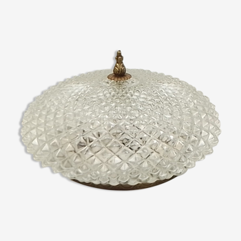 Vintage round ceiling lamp in glass and brass – Diameter 30 cm