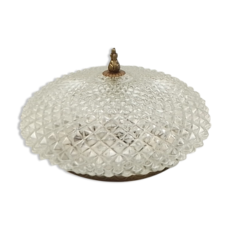 Vintage round ceiling lamp in glass and brass – Diameter 30 cm