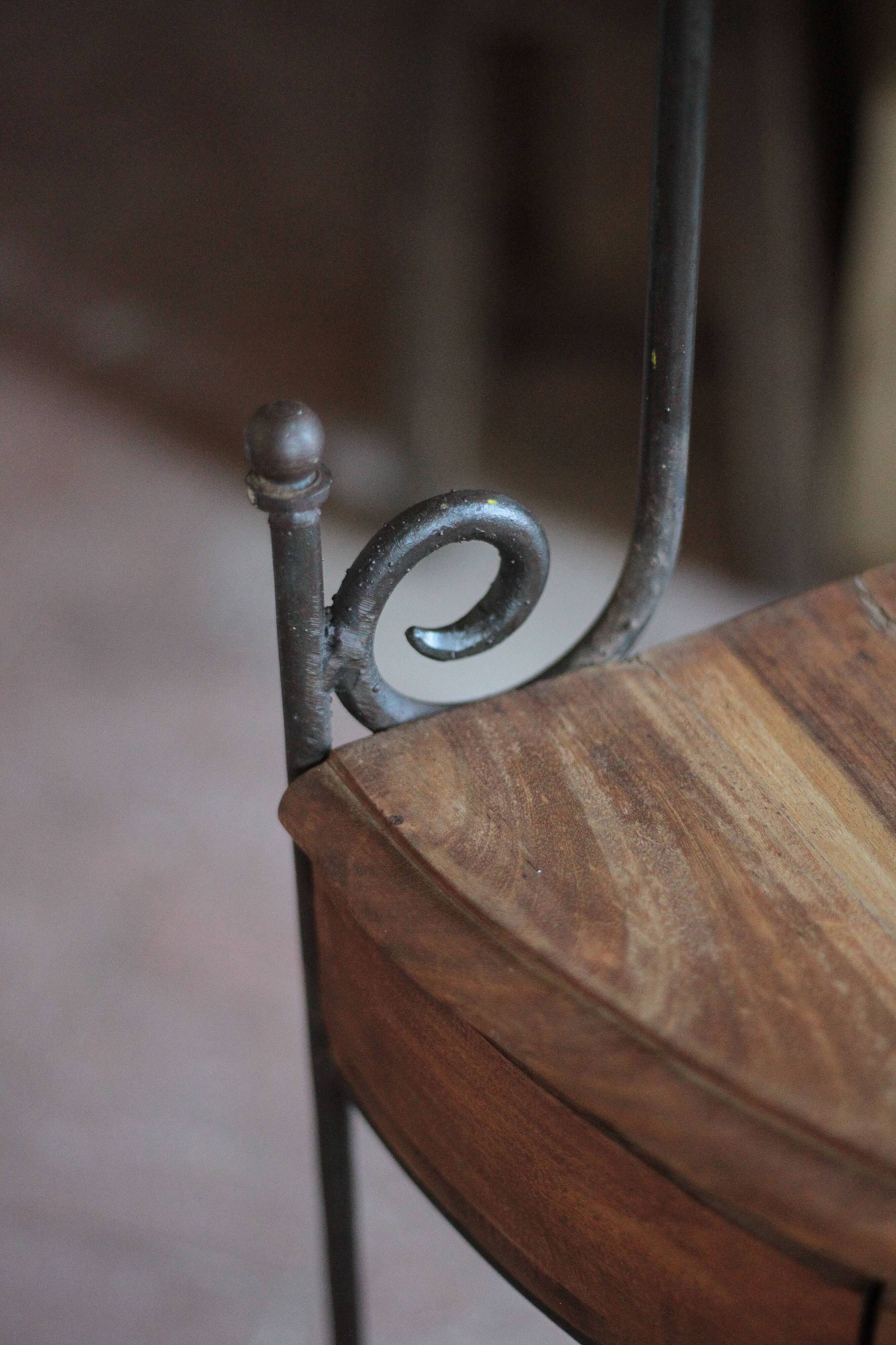 Wrought iron and wood corner unit, vintage corner furniture, corner shelf.