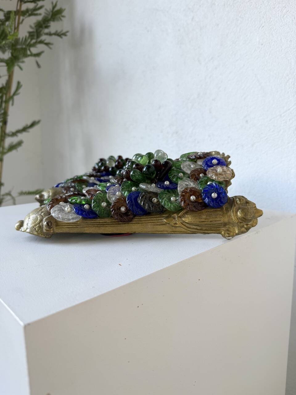 Pair of Art Nouveau bronze and Murano glass wall lights