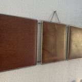 Miroir triptyque barbier brique vintage 1950 - 30 x 76 cm