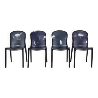 4x Dining Chair in Smoked Plexiglass, 2000s