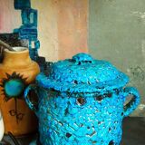 Covered ceramic pot fat-lava foam glaciers, enamels le cyclope, annecy