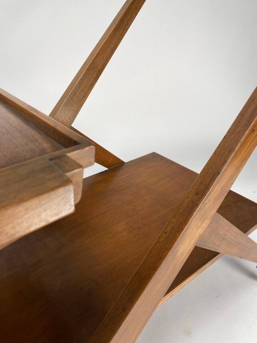 Chariot de bar en bois dans le goût de Charlotte Perriand, Italie années 1950