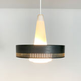 Modernist pendant lamp opal glass and grey metal Bent Karlby for Lyfa, Denmark, 1950-60
