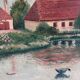 Vintage original landscape oil painting, signed farmhouse art