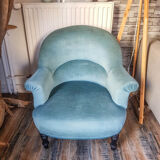 Vintage toad armchair blue velvet 70s