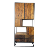 Armoire en bois ancien avec structure en métal noir