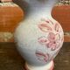 Vintage White Ceramic Vase with Pink Flower Decoration Made in Italy